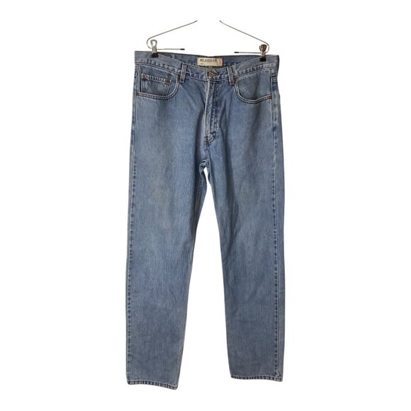 Levi's 550 Relaxed Fit Light‎ Wash Denim Jeans Y2K Black Batwing Size W 36 L 36 - Picture 1 of 9